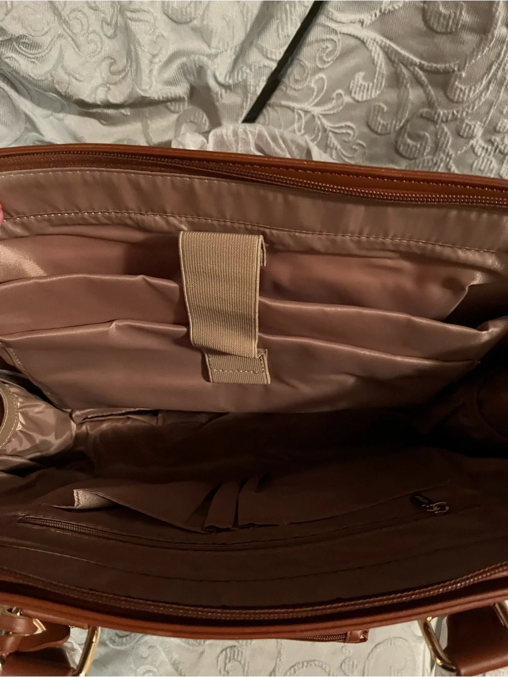 Brown & Cream Laptop Tote with Zip Pouch